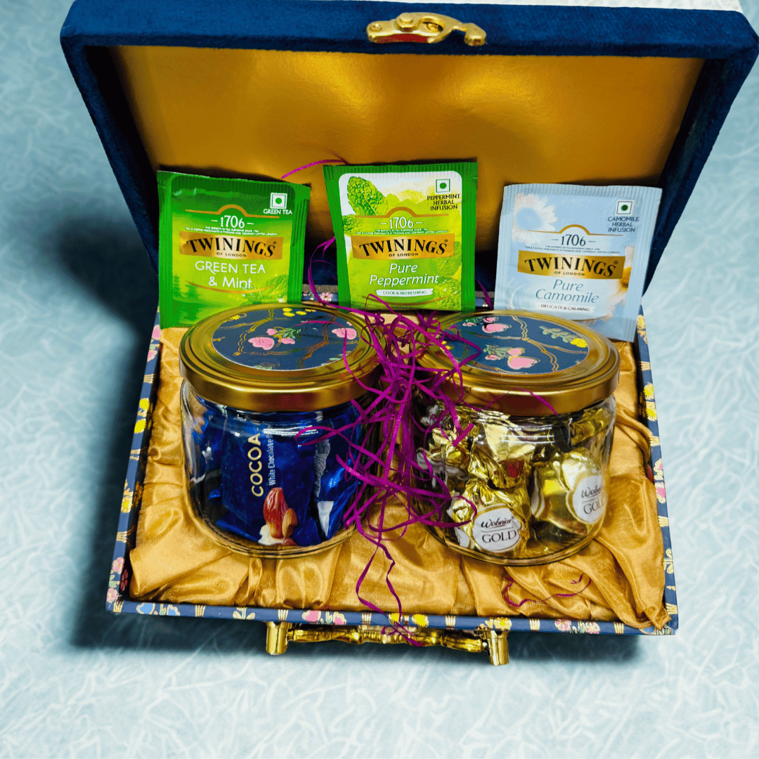 2 Jar Luxury Tea & Premium Chocolate Gift Hamper | Customizable Corporate & Festive Gifting