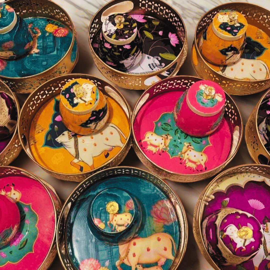 Pichwai Basket with Meena Print & 1 Jars – Festive Gift Hamper