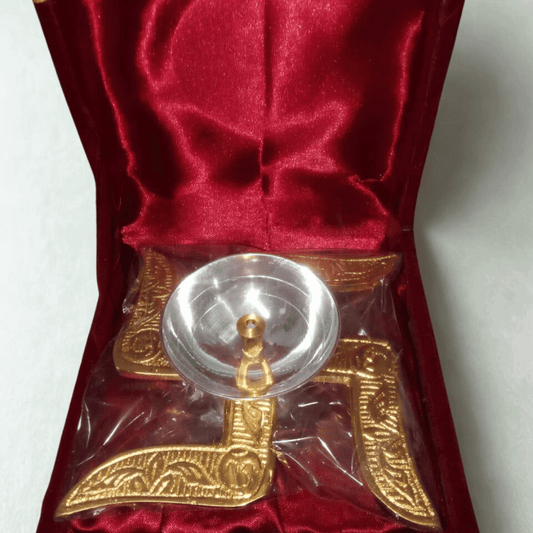 Premium Om & Swastik Decorative Diya Gift Box Set – Golden Brass Finish Pooja Diyas with Velvet Case | Diwali, Wedding & Festive Gifting