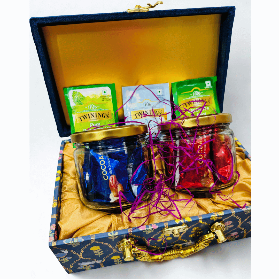 2 Jar Luxury Tea & Premium Chocolate Gift Hamper | Customizable Corporate & Festive Gifting