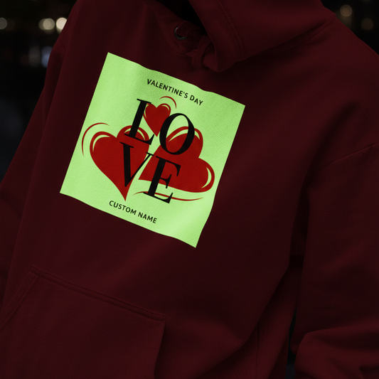 Custom Name Glow in the Dark Valentine Hoodie | Unisex 300 GSM Cotton Hoodie