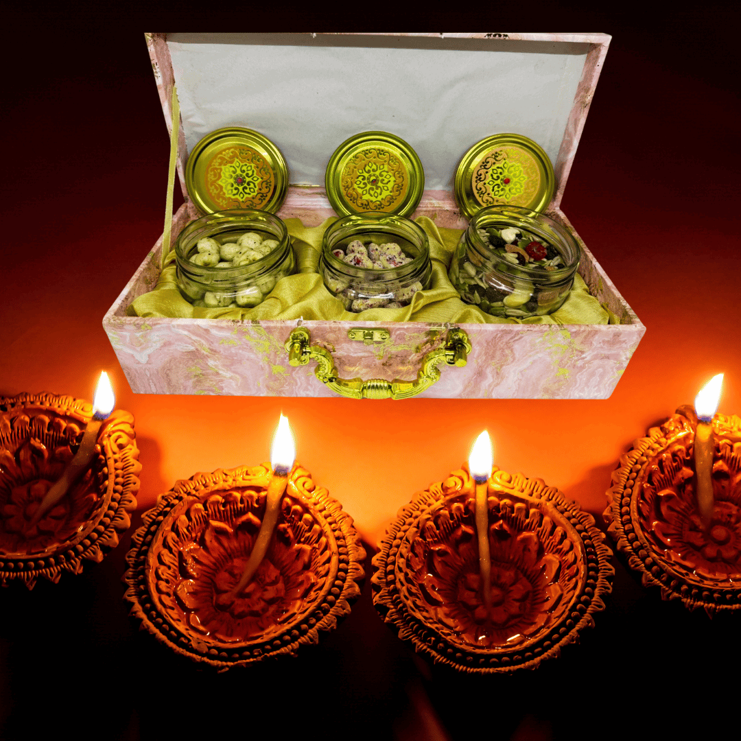 3 IN 1 | Luxury Dry Fruit Glass Jar Gift Box | Corporate Diwali Hampers,diwali gifts for corporate customers