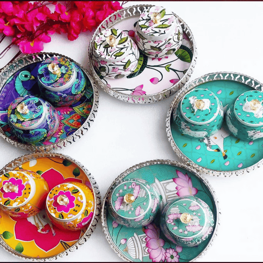 Pichwai Basket with Meena Print & 2 Jars – Festive Gift Hamper (8” & 10”) | GS122