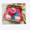 Pichwai square Basket with Meena Print & 1 Jars – Festive Gift Hamper