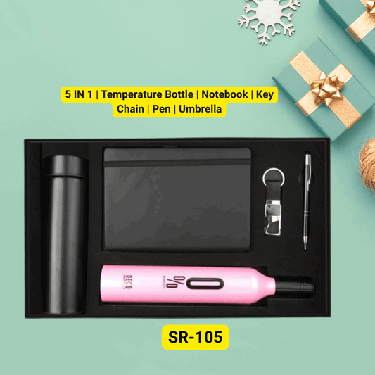 5-in-1 Premium Custom Corporate Gift Set – Temperature Bottle, Notebook, Key Chain, Pen & Umbrella
