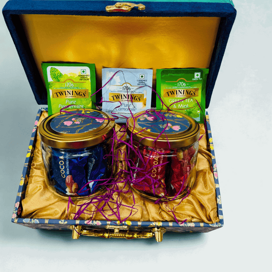 2 Jar Luxury Tea & Premium Chocolate Gift Hamper | Customizable Corporate & Festive Gifting