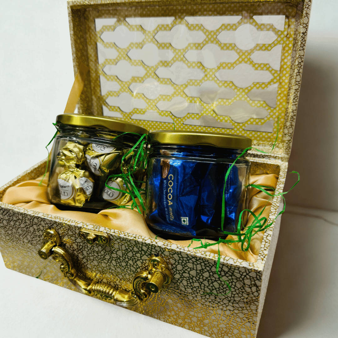 Luxury Suitcase Style 2-in-1 Jar Gift Hamper | Premium Chocolates, Dates & Customizable Gifting Box
