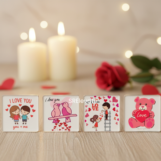 Valentine Special Fridge Magnet Set of 4 | Acrylic Square Magnets