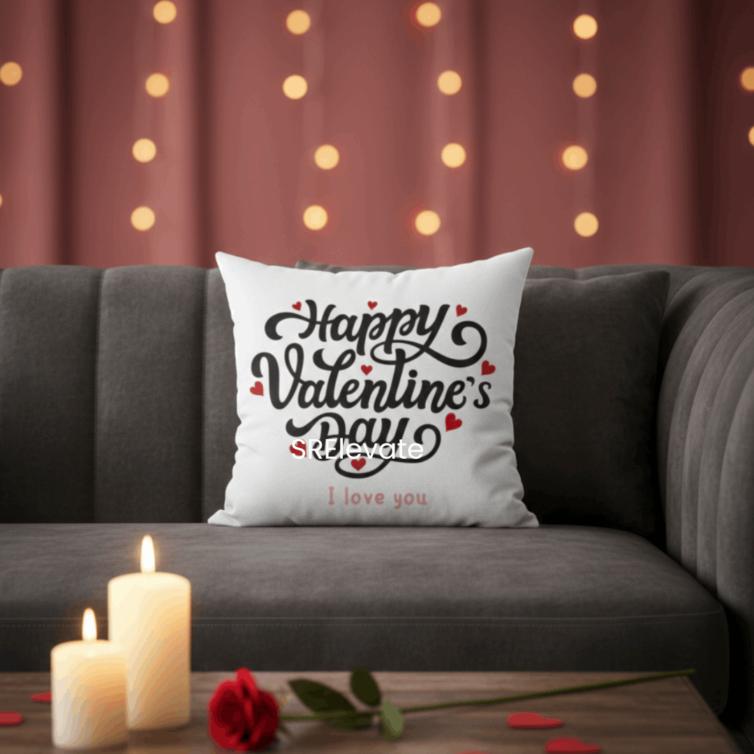 Happy Valentine Day Cushion Cover | All-Over Print | 16×16 Inch