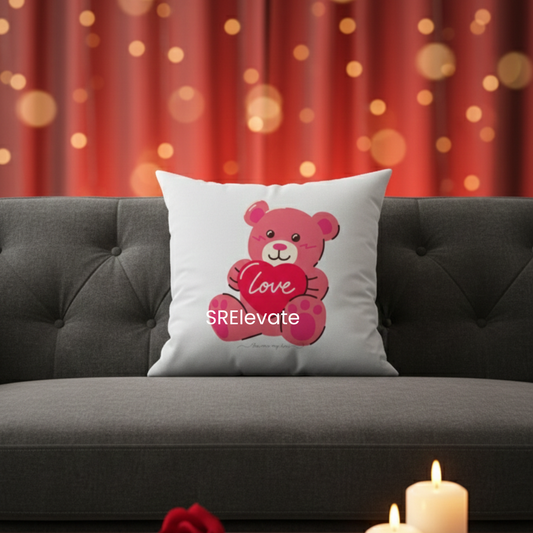 Love Teddy Valentine Cushion Cover | All-Over Print | 16×16 & 24×24 Inch