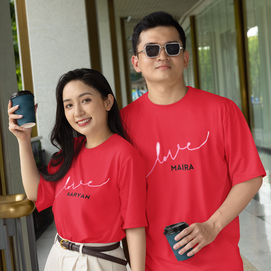 Personalized Valentine’s Day Couple Oversized Cotton T-Shirt | Custom Name Tee